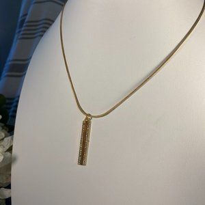 Elegant Gold Tone Bar Necklace on Chain Sparkles